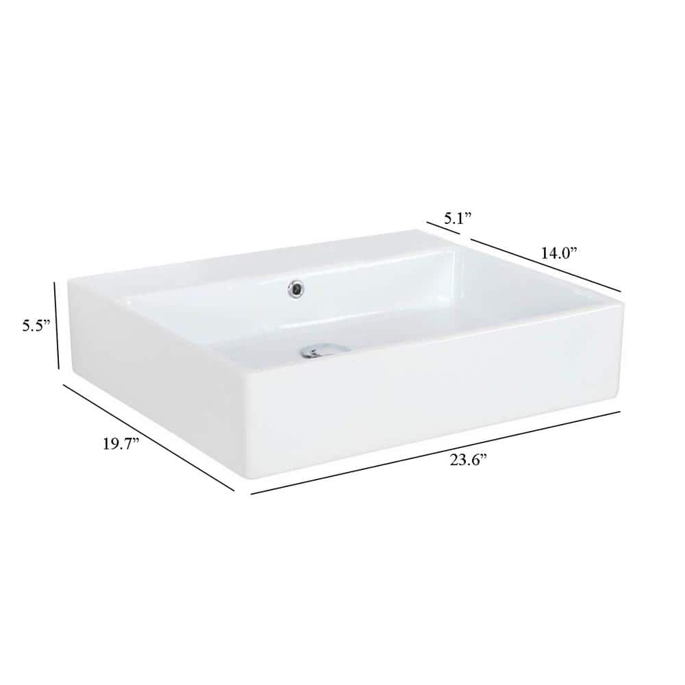 Glossy White Rectangular Ceramic Wall-Mount Bathroom Sink