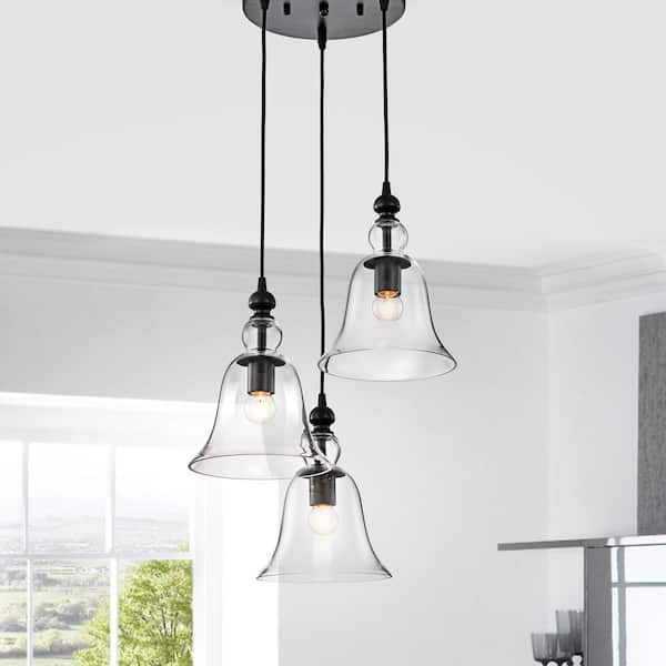 Edvivi 3 Light Antique Black Kitchen Island Pendant With Clear Glass Shade Epz113bk The Home Depot Edvivi 3 Light Antique Black Kitchen, Clear Glass Pendant Light For Kitchen Island