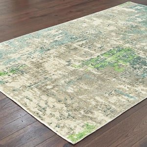 Formosa Blue/Green 2 ft. x 10 ft. Distressed Abstract Modern Hand-Loomed Viscose Indoor Runner Area Rug