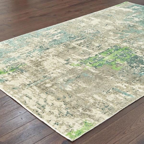 Formosa Blue/Green 8 ft. x 10 ft. Distressed Abstract Modern Hand-Loomed Viscose Indoor Area Rug