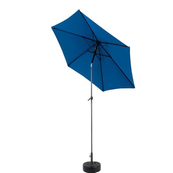 Unbranded 9 ft. Metal Push Button Crank Outdoor Patio Umbrella in Dark Blue