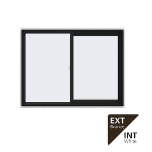 48 in. x 36 in. V-2500 Series Bronze Exterior/White Interior FiniShield Vinyl Right-Handed Sliding Window w/Mesh Screen