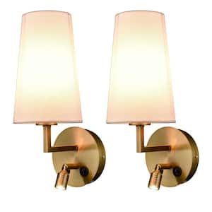 5.5 in. 1-Light Brass, White Modern Wall Sconce with Standard Shade