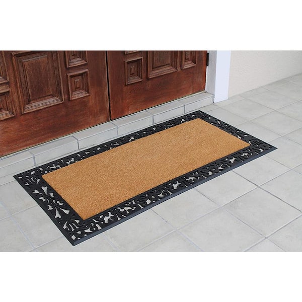 A1HC First Impression Black/Beige 30 in. x 60 in. Rubber and Coir, Heavy Duty, Extra Large Size Doormat