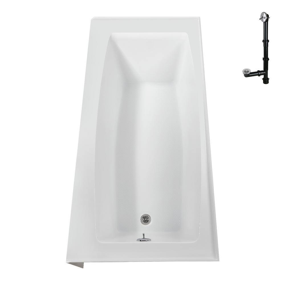 Glossy White Acrylic Right-Hand Drain Alcove Bathtub with Polished Chrome External Drain