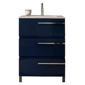 Olivia 24 in. W x 14 in. D x 34 in. H Bath Vanity in Blue with Single Sink and White Porcelain Top