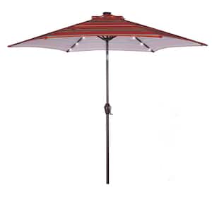 8.73 ft. Steel Market Solar Tilt and Crank Patio Umbrella in Red with Push Button with 24 LED Lights