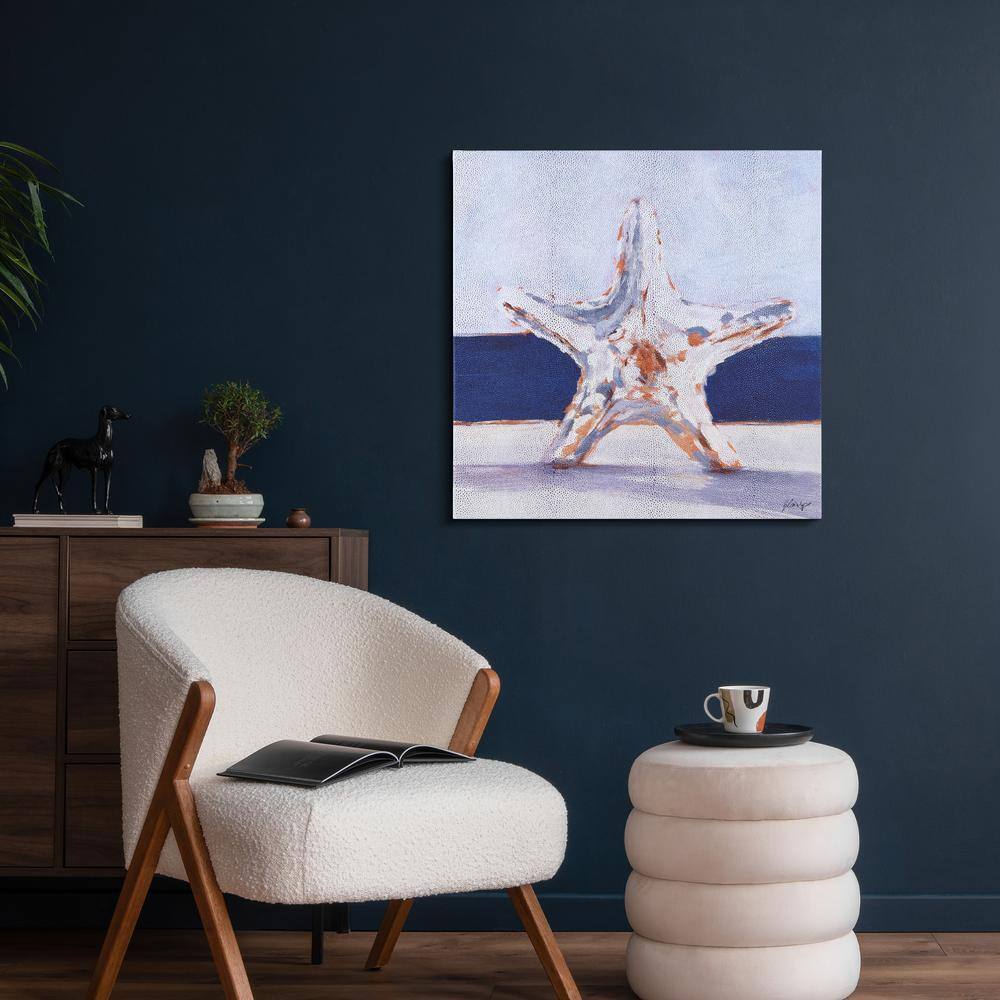 Coastal Serenity Starfish on Silver Shagreen Canvas Wall Art