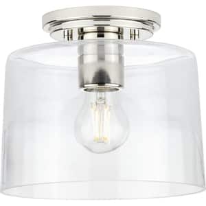 Adley Collection 1-Light Polished Nickel Clear Glass New Traditional Flush Mount Light