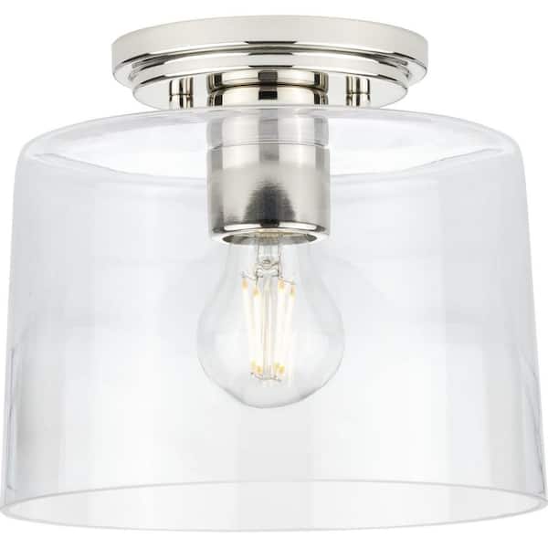 Progress Lighting Adley Collection 1-Light Polished Nickel Clear Glass New Traditional Flush Mount Light
