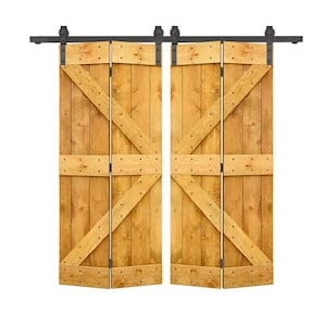 60 in. x 84 in. K Series Solid Core Colonial Maple-Stained DIY Wood Double Bi-Fold Barn Doors with Sliding Hardware Kit