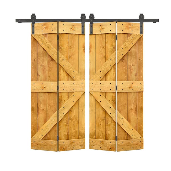 CALHOME 68 in. x 84 in. K Series Colonial Maple Stained DIY Wood Double Bi-Fold Barn Doors with Sliding Hardware Kit