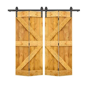 72 in. x 84 in. K Series Colonial Maple Stained DIY Wood Double Bi-Fold Barn Doors with Sliding Hardware Kit
