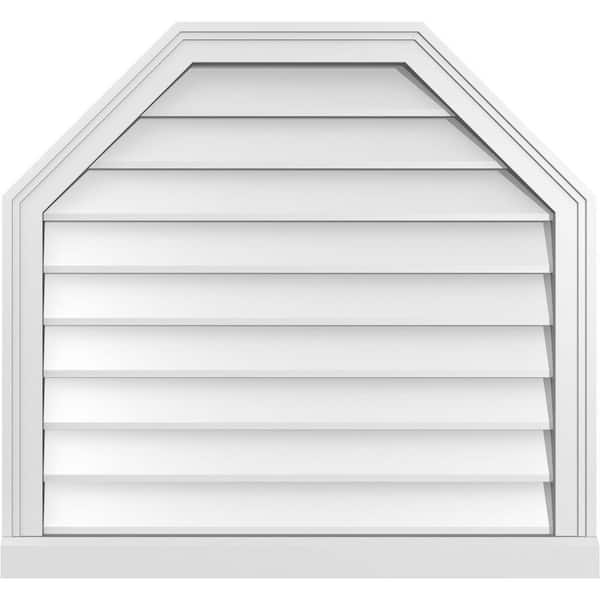 Ekena Millwork 30 in. x 28 in. Octagonal Top Surface Mount PVC Gable Vent: Decorative with Brickmould Sill Frame
