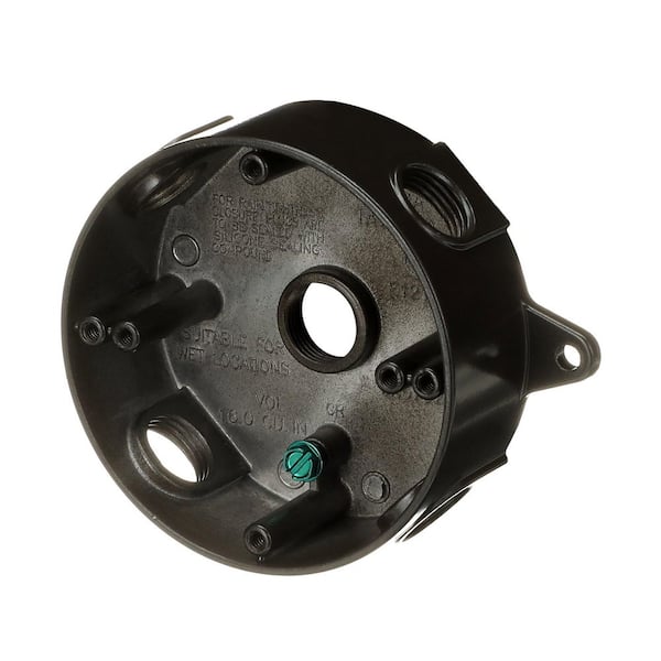 1-Gang Round Weatherproof Electrical Box with 5 1/2 in Holes-Bronze