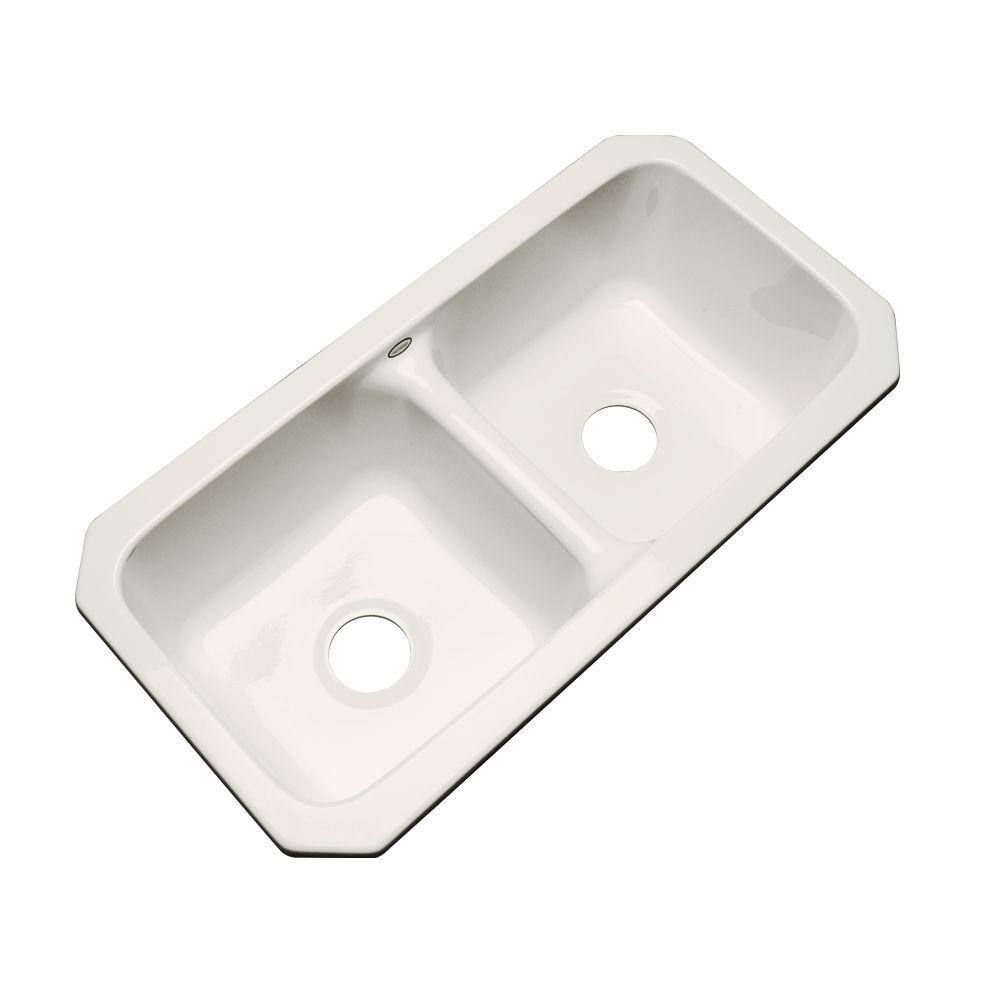 Thermocast Brighton Undermount Acrylic 33 In 0 Hole Double Bowl Kitchen Sink In Biscuit Um The Home Depot