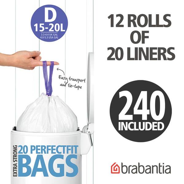 20 Bag Roll by Brabantia Size D 15 Litre Brabantia Brabantia Smartfix Bin Liners 
