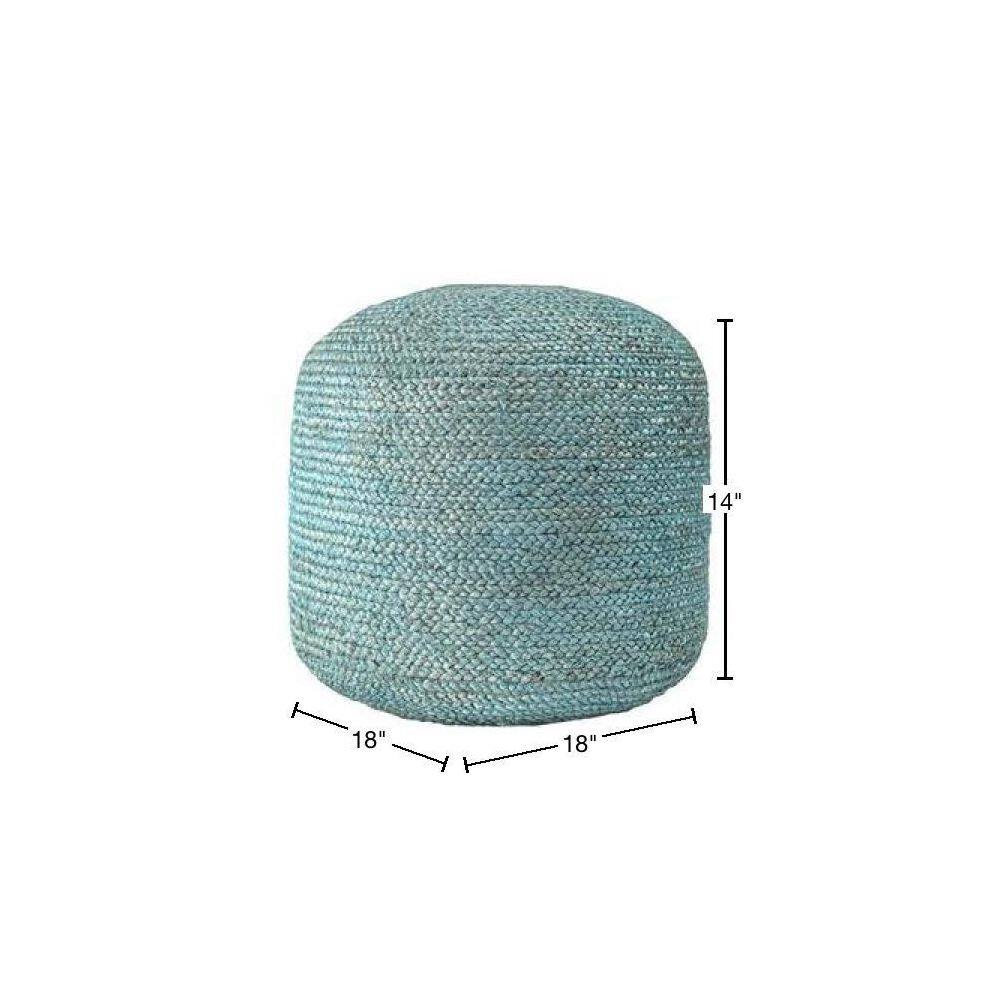 Green 18" Round Jute Pouf Ottoman