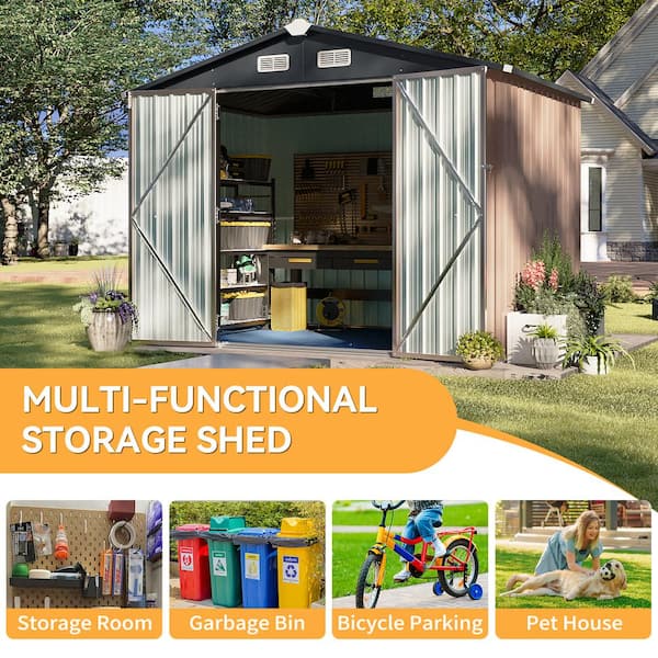 Sizzim 8 ft. W x 6 ft. D Storage Metal Shed with Double Door