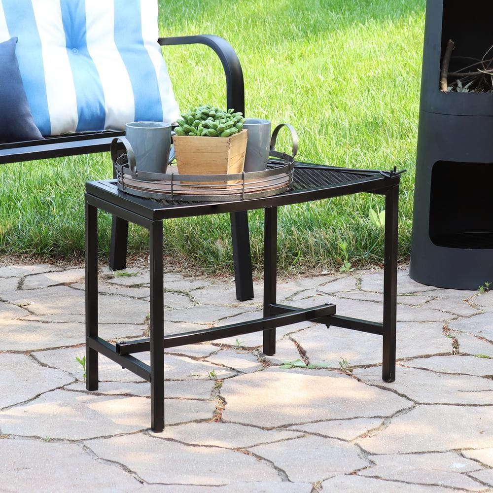 Curved Black Mesh Metal Outdoor Fire Pit Bench Set of 4