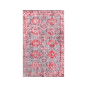 Pershing Crimson Red 5 ft. 7 in. x 8 ft. 9 in. Boho Geometric Diamonds Polyester Area Rug