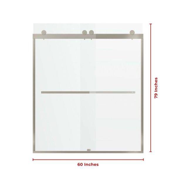 60" x 79" Clear Glass Frameless Double Sliding Shower Door with Brushed Nickel Finish