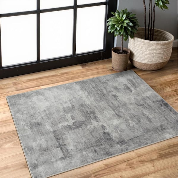 Monet Light Grey 2 ft. x 3 ft. Modern Abstract Area Rug