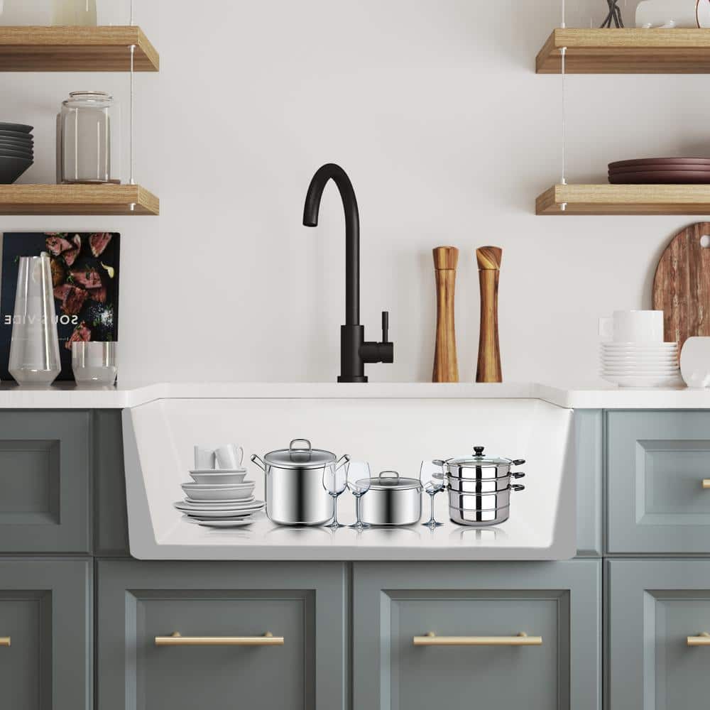 Perch 24" White Ceramic Farmhouse Apron Kitchen Sink