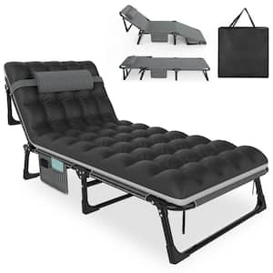 Dgsea 3-in-1 Folding Portable Camping Cot Bed Adjustable Patio Chaise Lounge Chair Striped Gray Cot and Black/Gray Pad