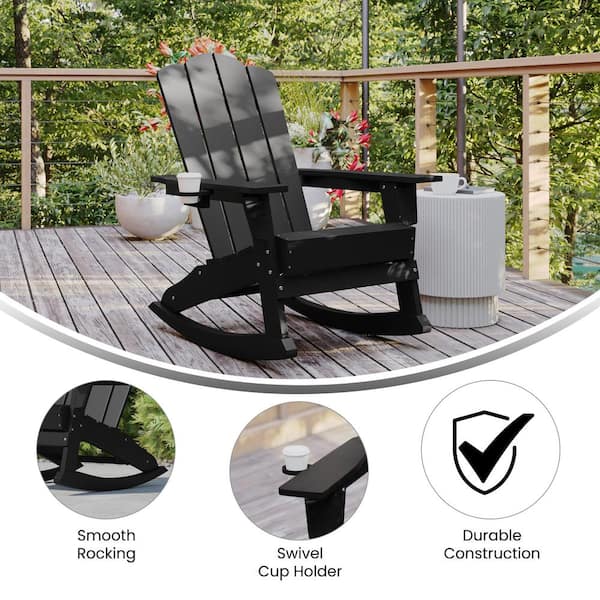 Carnegy Avenue Black Plastic Outdoor Rocking Chair in Black CGA LE