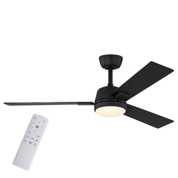 Verano 52 in. Matte Black Downrod Standard Ceiling Fan with 3-Blades, White Adjustable LED Light, DC Motor, and Remote