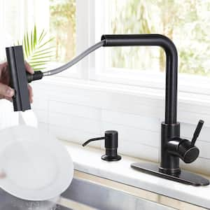 3 Modes Single Handle Waterfall Pull Down Sprayer Kitchen Faucet with Soap Dispenser in Oil Rubbed Bronze