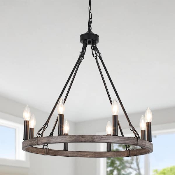 8-Light Natural Circle Candle Design Linear Chandelier Lighting Wagon Wheel Chandelier for Kitchen Island