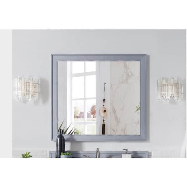 Bristol 44 in.W x 40 in. H Large Framed Rectangular Wall Mount Bathroom Vanity Mirror in Silver Gray