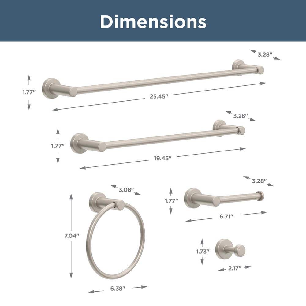 Wake Brushed Nickel 5-Piece Bathroom Hardware Set