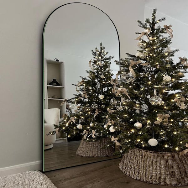 LuxHomez 31.5 in. W x 70.5 in. H Oversized Arch Wood Framed Black Standing Mirror Full Length Floor Leaning Mirror