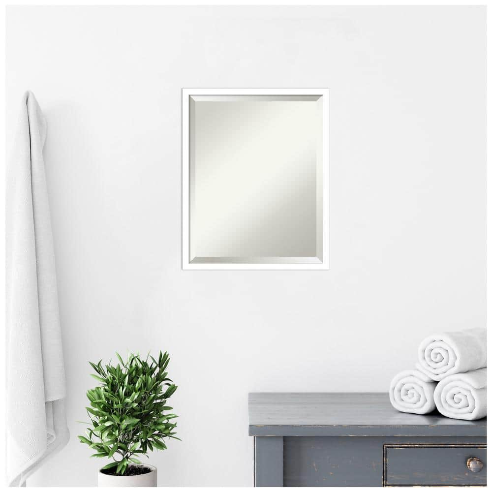 Svelte White Beveled Wood Rectangular Bathroom Vanity Mirror 17x21