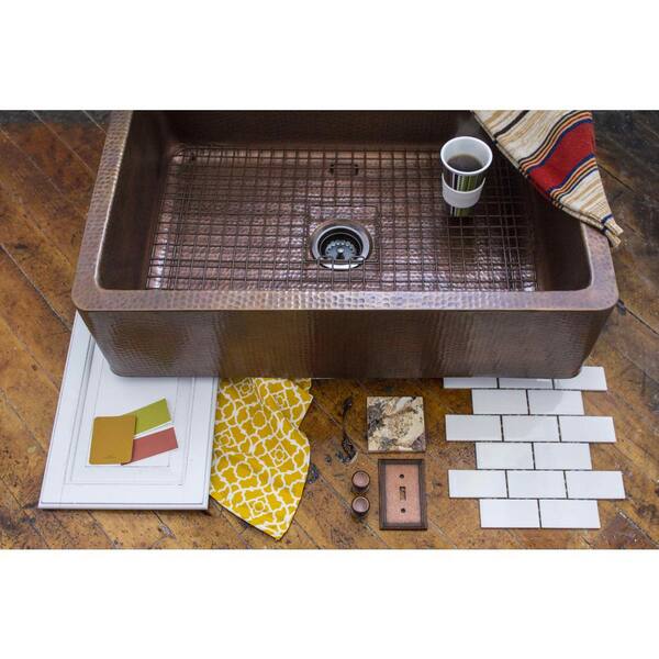 Adams All-in-One Farmhouse Copper 33 in. Single Bowl Kitchen Sink with Pfister Ashfield Faucet and Drain