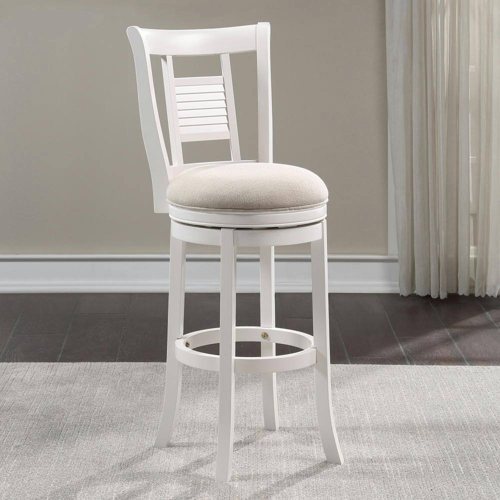 Grove White Solid Wood Swivel Bar Stool with Ivory Cushion