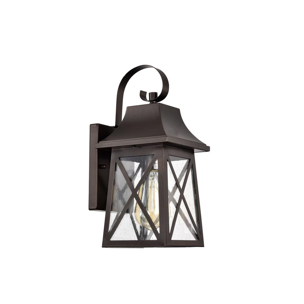 13.25 In. Outdoor Oil Rubbed Bronze Wall Sconce With Clear Seeded Glass ...