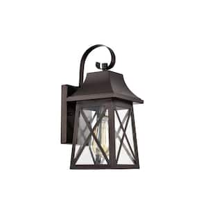 13.25 in. Outdoor Oil Rubbed Bronze Wall Sconce with Clear Seeded Glass Shade