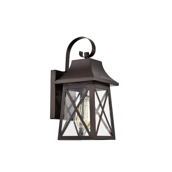 Unbranded 13.25 in. Outdoor Oil Rubbed Bronze Wall Sconce with Clear Seeded Glass Shade