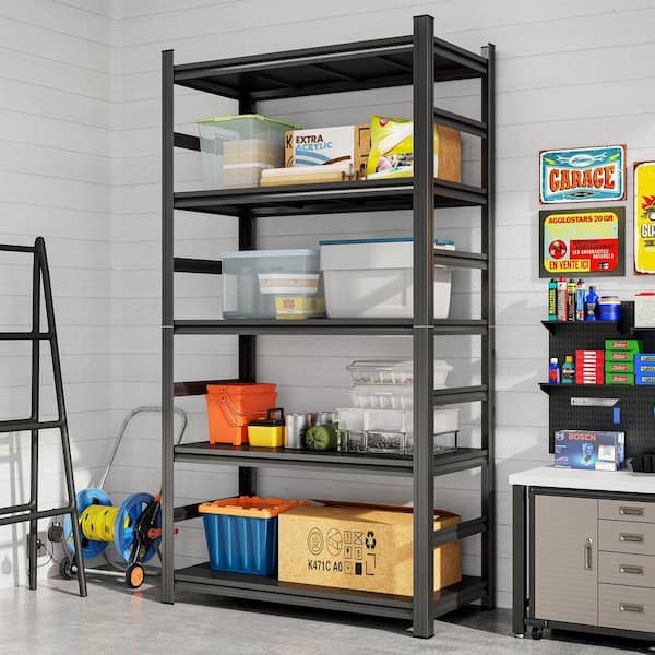 87"H 5 Tier Heavy Duty Metal Shelving Unit, Adjustable Metal Shelf for Garages, Supermarkets, Kitchens in Black