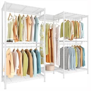 White Metal Garment Clothes Rack with Shelves 74.8 in. W x 76.8 in. H