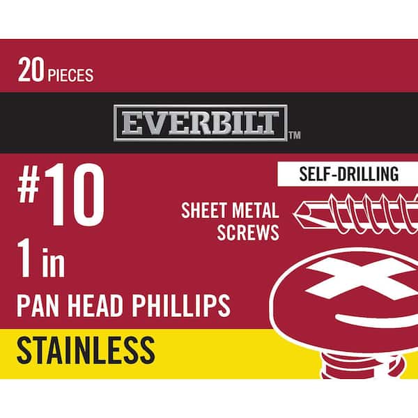 Everbilt #10 x 1 in. Stainless Steel Phillips Pan Head Sheet Metal Screw (20-Pack)