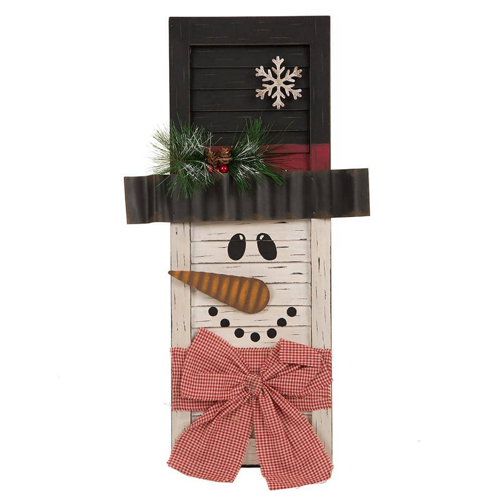 Glitzhome 22 in. H Wooden Snowman Shutter Wall Decor or Table Decor ...