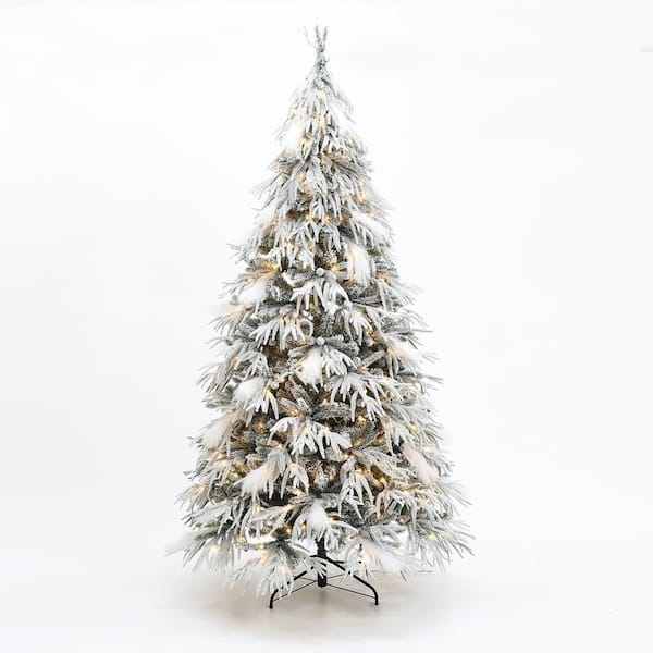 6.5 ft. PreLit Flocked Sweeping Branches Artificial Christmas Tree with Metal Stand