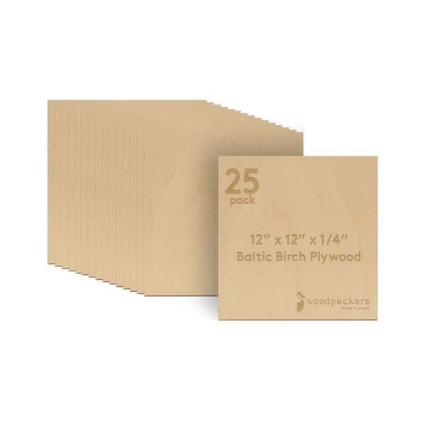 Baltic Birch Plywood, 6 mm 1/4 x 12 x 12 in. Craft Wood, Box of 25 B/BB