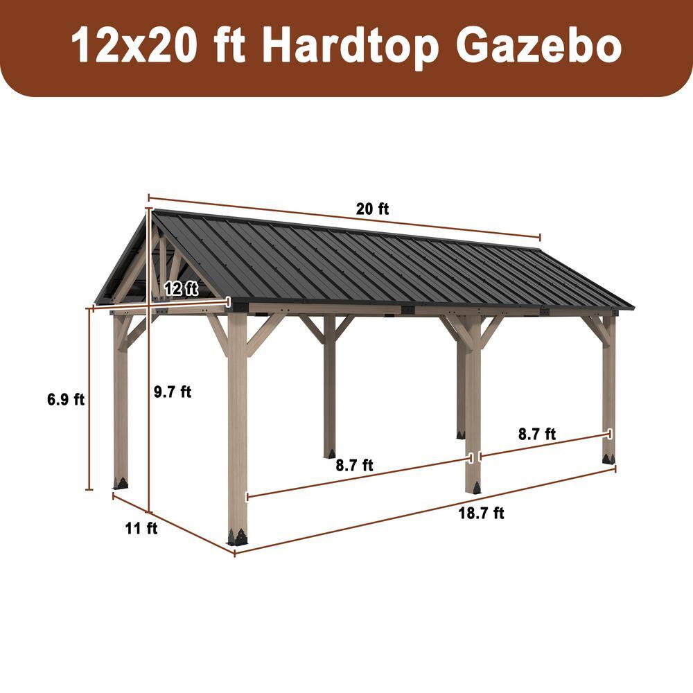 Cedar Wood 12'x20' Gazebo with Galvanized Steel Roof