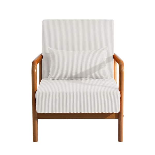 Uixe Beige Corduroy Fabric Upholstered Accent Arm Chair with